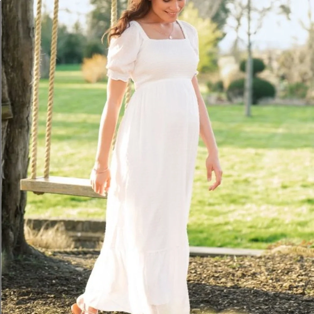 Seraphine Maternity / White Shirred Maternity Maxi Dress / BNWT - Picture 4 of 5